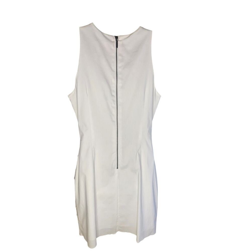 Nicole Miller White Sheath Dress Tiered Ruffles Scoop Neckline Zip Up Sz 8 - Picture 4 of 9